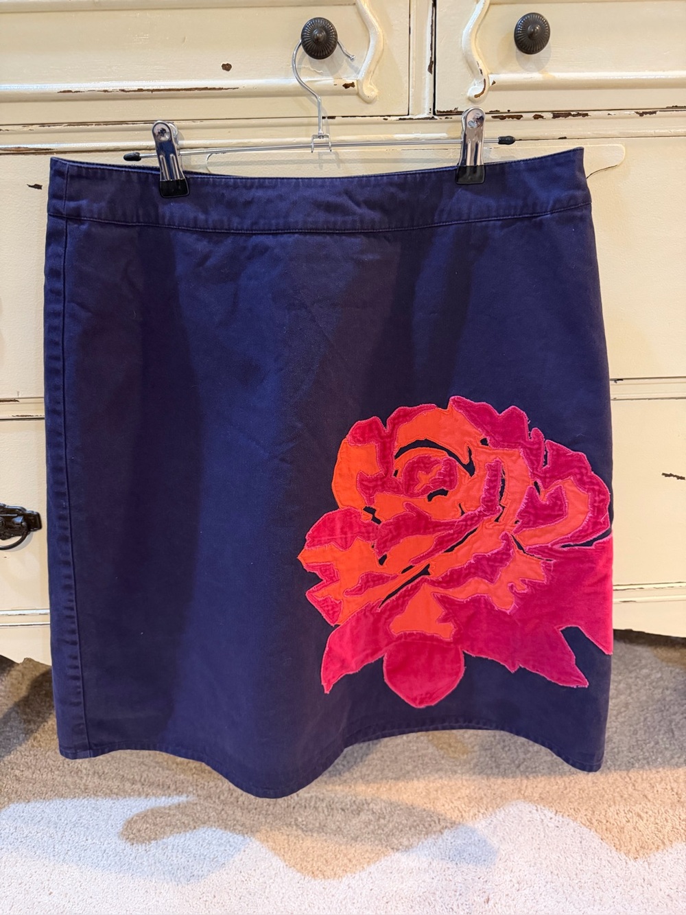 Boden Midi Skirt Blue with Bold Orange/Pink Flower Size 10
